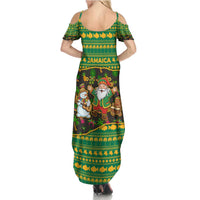 Jamaica Christmas Family Matching Summer Maxi Dress and Hawaiian Shirt with Rasta Santa Snowman Gingerbread Drummer Palm Trees and Green Yellow Knit Pattern Design - Wonder Print Shop