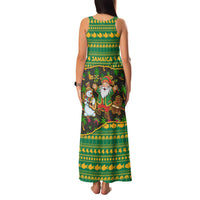 Jamaica Christmas Family Matching Tank Maxi Dress and Hawaiian Shirt with Rasta Santa Snowman Gingerbread Drummer Palm Trees and Green Yellow Knit Pattern Design - Wonder Print Shop