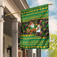 Jamaica Christmas Garden Flag with Rasta Santa Snowman Gingerbread Drummer Palm Trees and Green Yellow Knit Pattern Design - Wonder Print Shop