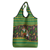 Jamaica Christmas Grocery Bag with Rasta Santa Snowman Gingerbread Drummer Palm Trees and Green Yellow Knit Pattern Design - Wonder Print Shop
