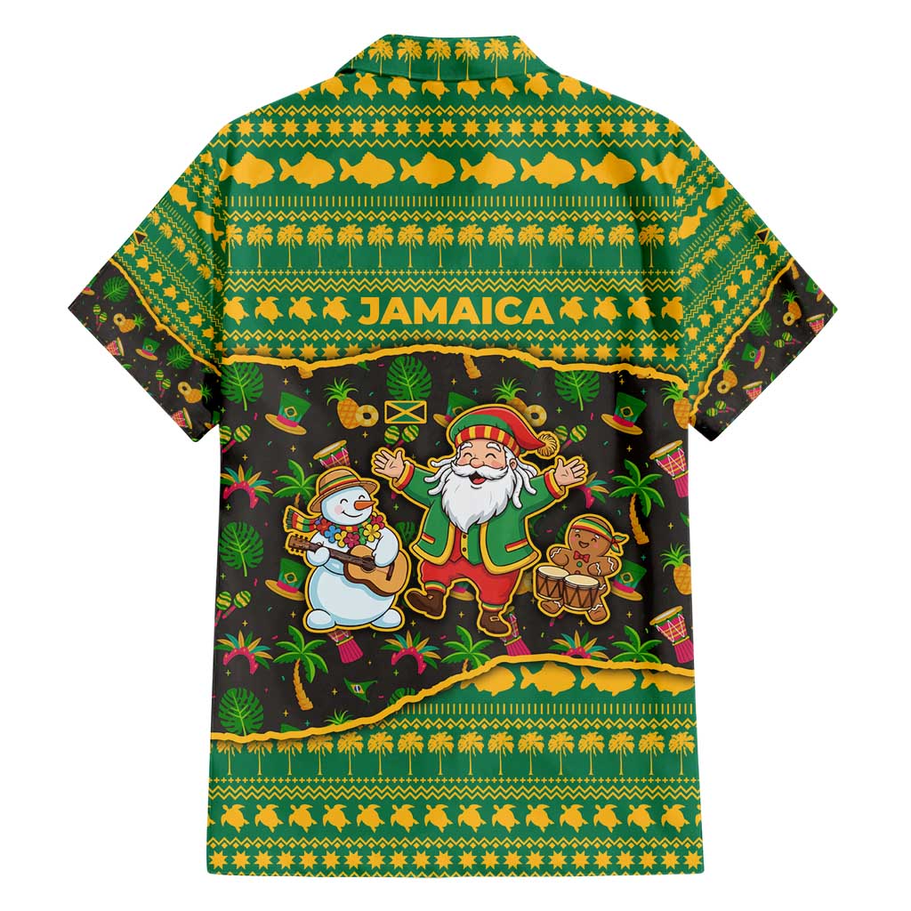 Jamaica Christmas Hawaiian Shirt with Rasta Santa Snowman Gingerbread Drummer Palm Trees and Green Yellow Knit Pattern Design - Wonder Print Shop