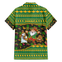Jamaica Christmas Hawaiian Shirt with Rasta Santa Snowman Gingerbread Drummer Palm Trees and Green Yellow Knit Pattern Design - Wonder Print Shop