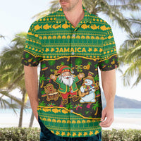 Jamaica Christmas Hawaiian Shirt with Rasta Santa Snowman Gingerbread Drummer Palm Trees and Green Yellow Knit Pattern Design - Wonder Print Shop