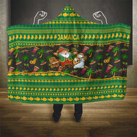 Jamaica Christmas Hooded Blanket with Rasta Santa Snowman Gingerbread Drummer Palm Trees and Green Yellow Knit Pattern Design - Wonder Print Shop