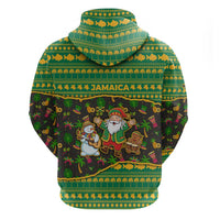 Jamaica Christmas Hoodie with Rasta Santa Snowman Gingerbread Drummer Palm Trees and Green Yellow Knit Pattern Design - Wonder Print Shop