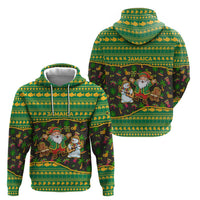 Jamaica Christmas Hoodie with Rasta Santa Snowman Gingerbread Drummer Palm Trees and Green Yellow Knit Pattern Design - Wonder Print Shop