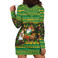 Jamaica Christmas Hoodie Dress with Rasta Santa Snowman Gingerbread Drummer Palm Trees and Green Yellow Knit Pattern Design - Wonder Print Shop