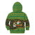 Jamaica Christmas Kid Hoodie with Rasta Santa Snowman Gingerbread Drummer Palm Trees and Green Yellow Knit Pattern Design - Wonder Print Shop