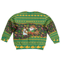 Jamaica Christmas Kid Ugly Christmas Sweater with Rasta Santa Snowman Gingerbread Drummer Palm Trees and Green Yellow Knit Pattern Design - Wonder Print Shop