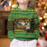 Jamaica Christmas Kid Ugly Christmas Sweater with Rasta Santa Snowman Gingerbread Drummer Palm Trees and Green Yellow Knit Pattern Design - Wonder Print Shop