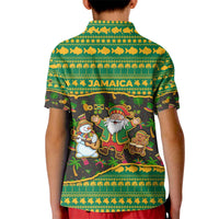 Jamaica Christmas Kid Polo Shirt with Rasta Santa Snowman Gingerbread Drummer Palm Trees and Green Yellow Knit Pattern Design - Wonder Print Shop