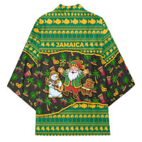 Jamaica Christmas Kimono with Rasta Santa Snowman Gingerbread Drummer Palm Trees and Green Yellow Knit Pattern Design - Wonder Print Shop
