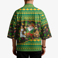 Jamaica Christmas Kimono with Rasta Santa Snowman Gingerbread Drummer Palm Trees and Green Yellow Knit Pattern Design - Wonder Print Shop