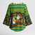 Jamaica Christmas Kimono Sleeve Blouse with Rasta Santa Snowman Gingerbread Drummer Palm Trees and Green Yellow Knit Pattern Design - Wonder Print Shop