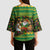 Jamaica Christmas Kimono Sleeve Blouse with Rasta Santa Snowman Gingerbread Drummer Palm Trees and Green Yellow Knit Pattern Design - Wonder Print Shop