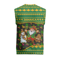 Jamaica Christmas Knitted V-Neck Vest with Rasta Santa Snowman Gingerbread Drummer Palm Trees and Green Yellow Knit Pattern Design - Wonder Print Shop