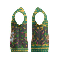 Jamaica Christmas Knitted V-Neck Vest with Rasta Santa Snowman Gingerbread Drummer Palm Trees and Green Yellow Knit Pattern Design - Wonder Print Shop