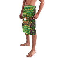 Jamaica Christmas Lavalava with Rasta Santa Snowman Gingerbread Drummer Palm Trees and Green Yellow Knit Pattern Design - Wonder Print Shop