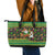 Jamaica Christmas Leather Tote Bag with Rasta Santa Snowman Gingerbread Drummer Palm Trees and Green Yellow Knit Pattern Design - Wonder Print Shop