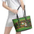 Jamaica Christmas Leather Tote Bag with Rasta Santa Snowman Gingerbread Drummer Palm Trees and Green Yellow Knit Pattern Design - Wonder Print Shop
