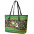 Jamaica Christmas Leather Tote Bag with Rasta Santa Snowman Gingerbread Drummer Palm Trees and Green Yellow Knit Pattern Design - Wonder Print Shop
