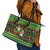 Jamaica Christmas Leather Tote Bag with Rasta Santa Snowman Gingerbread Drummer Palm Trees and Green Yellow Knit Pattern Design - Wonder Print Shop