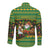 Jamaica Christmas Long Sleeve Button Shirt with Rasta Santa Snowman Gingerbread Drummer Palm Trees and Green Yellow Knit Pattern Design - Wonder Print Shop