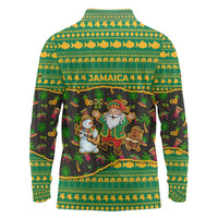 Jamaica Christmas Long Sleeve Polo Shirt with Rasta Santa Snowman Gingerbread Drummer Palm Trees and Green Yellow Knit Pattern Design - Wonder Print Shop