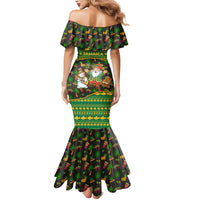 Jamaica Christmas Mermaid Dress with Rasta Santa Snowman Gingerbread Drummer Palm Trees and Green Yellow Knit Pattern Design - Wonder Print Shop