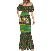 Jamaica Christmas Mermaid Dress with Rasta Santa Snowman Gingerbread Drummer Palm Trees and Green Yellow Knit Pattern Design - Wonder Print Shop