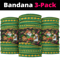 Jamaica Christmas Neck Gaiter with Rasta Santa Snowman Gingerbread Drummer Palm Trees and Green Yellow Knit Pattern Design - Wonder Print Shop