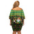 Jamaica Christmas Off Shoulder Short Dress with Rasta Santa Snowman Gingerbread Drummer Palm Trees and Green Yellow Knit Pattern Design - Wonder Print Shop