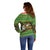 Jamaica Christmas Off Shoulder Sweater with Rasta Santa Snowman Gingerbread Drummer Palm Trees and Green Yellow Knit Pattern Design - Wonder Print Shop
