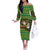 Jamaica Christmas Off The Shoulder Long Sleeve Dress with Rasta Santa Snowman Gingerbread Drummer Palm Trees and Green Yellow Knit Pattern Design - Wonder Print Shop