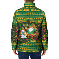 Jamaica Christmas Padded Jacket with Rasta Santa Snowman Gingerbread Drummer Palm Trees and Green Yellow Knit Pattern Design - Wonder Print Shop