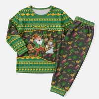 Jamaica Christmas Pajama Set with Rasta Santa Snowman Gingerbread Drummer Palm Trees and Green Yellow Knit Pattern Design - Wonder Print Shop