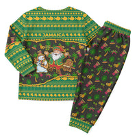 Jamaica Christmas Pajama Set with Rasta Santa Snowman Gingerbread Drummer Palm Trees and Green Yellow Knit Pattern Design - Wonder Print Shop