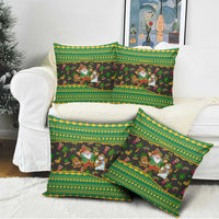 Jamaica Christmas Pillow Cover with Rasta Santa Snowman Gingerbread Drummer Palm Trees and Green Yellow Knit Pattern Design - Wonder Print Shop