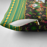 Jamaica Christmas Pillow Cover with Rasta Santa Snowman Gingerbread Drummer Palm Trees and Green Yellow Knit Pattern Design - Wonder Print Shop