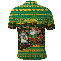 Jamaica Christmas Polo Shirt with Rasta Santa Snowman Gingerbread Drummer Palm Trees and Green Yellow Knit Pattern Design - Wonder Print Shop