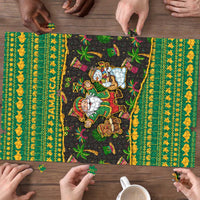 Jamaica Christmas Puzzle with Rasta Santa Snowman Gingerbread Drummer Palm Trees and Green Yellow Knit Pattern Design - Wonder Print Shop