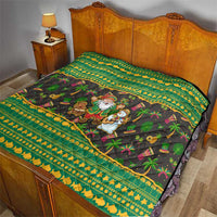 Jamaica Christmas Quilt with Rasta Santa Snowman Gingerbread Drummer Palm Trees and Green Yellow Knit Pattern Design - Wonder Print Shop