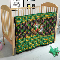 Jamaica Christmas Quilt with Rasta Santa Snowman Gingerbread Drummer Palm Trees and Green Yellow Knit Pattern Design - Wonder Print Shop
