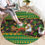 Jamaica Christmas Round Carpet with Rasta Santa Snowman Gingerbread Drummer Palm Trees and Green Yellow Knit Pattern Design - Wonder Print Shop