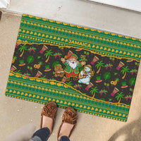 Jamaica Christmas Rubber Doormat with Rasta Santa Snowman Gingerbread Drummer Palm Trees and Green Yellow Knit Pattern Design - Wonder Print Shop