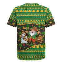 Jamaica Christmas Rugby Jersey with Rasta Santa Snowman Gingerbread Drummer Palm Trees and Green Yellow Knit Pattern Design - Wonder Print Shop
