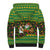 Jamaica Christmas Sherpa Hoodie with Rasta Santa Snowman Gingerbread Drummer Palm Trees and Green Yellow Knit Pattern Design - Wonder Print Shop