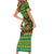 Jamaica Christmas Short Sleeve Bodycon Dress with Rasta Santa Snowman Gingerbread Drummer Palm Trees and Green Yellow Knit Pattern Design - Wonder Print Shop