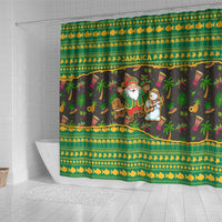 Jamaica Christmas Shower Curtain with Rasta Santa Snowman Gingerbread Drummer Palm Trees and Green Yellow Knit Pattern Design - Wonder Print Shop