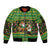 Jamaica Christmas Sleeve Zip Bomber Jacket with Rasta Santa Snowman Gingerbread Drummer Palm Trees and Green Yellow Knit Pattern Design - Wonder Print Shop